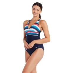 Zoggs Sea Marine Panel Crossback Swimsuit Womens