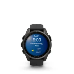 Garmin Fenix 8 - 43mm, AMOLED Running Smartwatch -Sporting Goods Store Fenix8 43 HR Carbon Black Front 0009 fenix8 morning report clear sunny