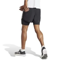 ADIDAS Own The Run 3-Stripes 2 In 1 Shorts -Sporting Goods Store IQ3808 4 APPAREL OnModel BackView white